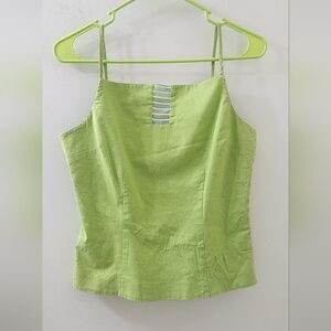 Althuser Lime‎ Green Spaghetti Strap Women’s Top, Size 4, Linen/Cotton.